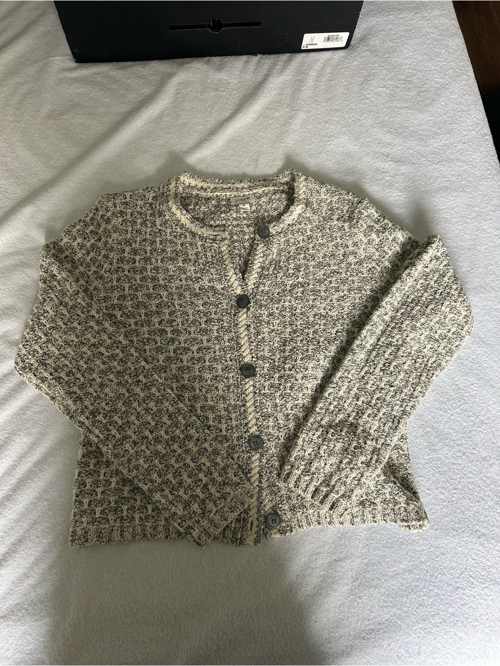J. Crew Cream and Gray Marled Button Cardigan